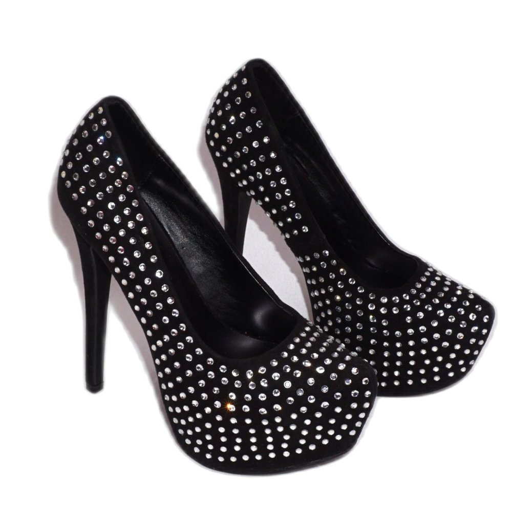 Candie's Jersey Womens Size: 6 Blk Studded Gemstone Platform Stiletto Heels NIB